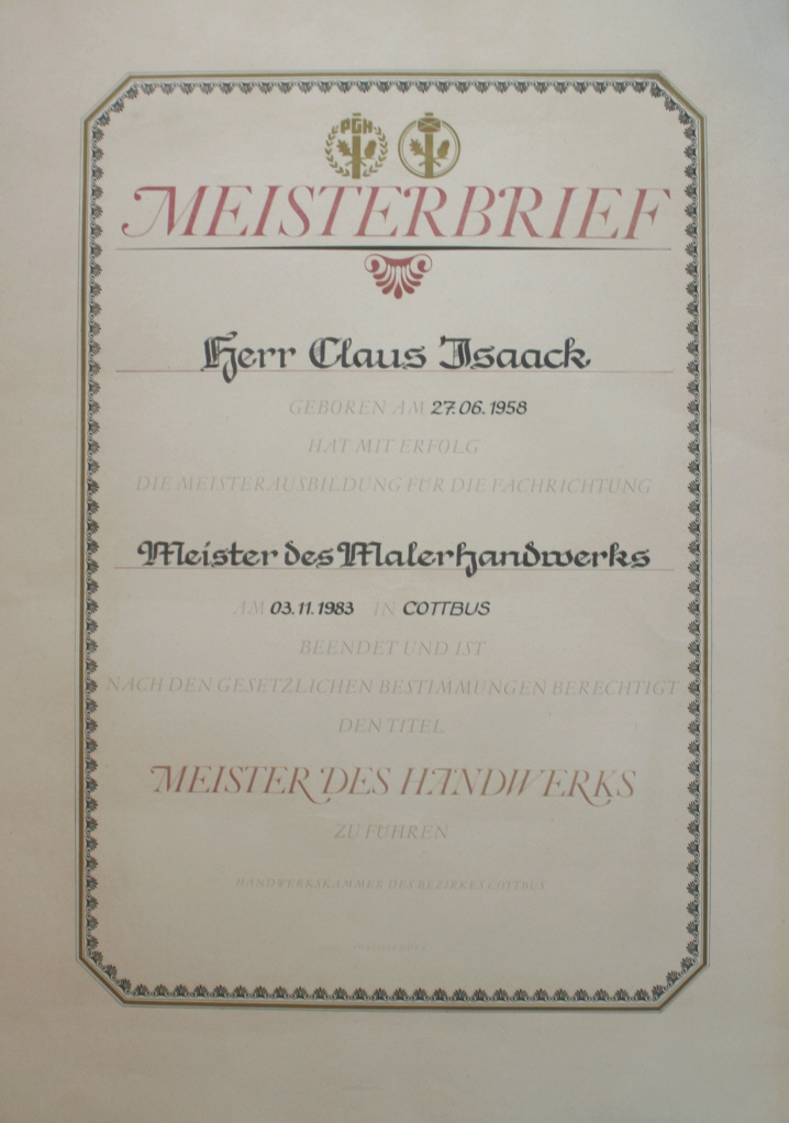 Meisterbrief 1983 Claus